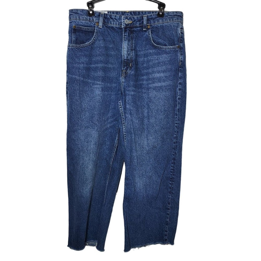 H&M Womens 90s Baggy Denim Blue Jeans Size 12 Raw Hem Grunge Baggy Recycled